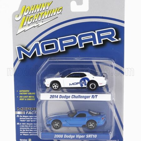 JOHNNY LIGHTNING 1/64 DODGE | SET 2X CHALLENGER R/T 2014 + VIPER SRT10 2008 | BLUE WHITE