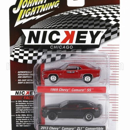 JOHNNY LIGHTNING 1/64 CHEVROLET | SET 2X CAMARO SS 1969 + ZL1 CABRIOLET CLOSED 2013 | BLACK RED