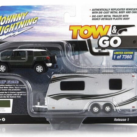 JOHNNY LIGHTNING 1/64 TOYOTA | FJ CRUISER 200 WITH ROULOTTE | GREEN SILVER