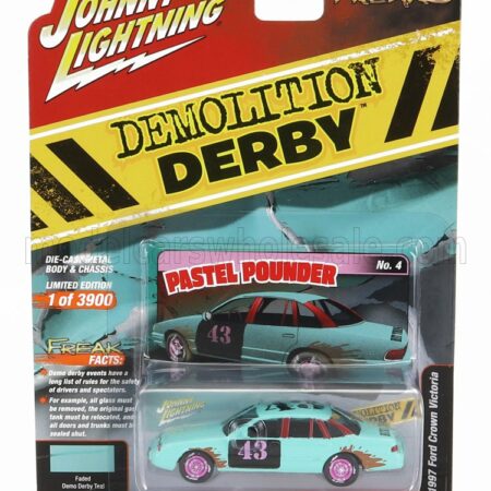 JOHNNY LIGHTNING 1/64 FORD USA | CROWN VICTORIA N 43 DEMILITION DERBY 1997 | LIGHT BLUE BLACK