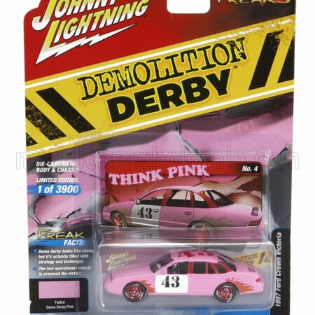 JOHNNY LIGHTNING 1/64 FORD USA | CROWN VICTORIA N 43 DEMILITION DERBY 1997 | PINK WHITE