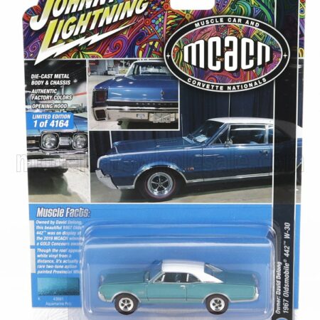 JOHNNY LIGHTNING 1/64 OLDSMOBILE | 442 W-30 COUPE 1967 | BLUE GREEN MET WHITE