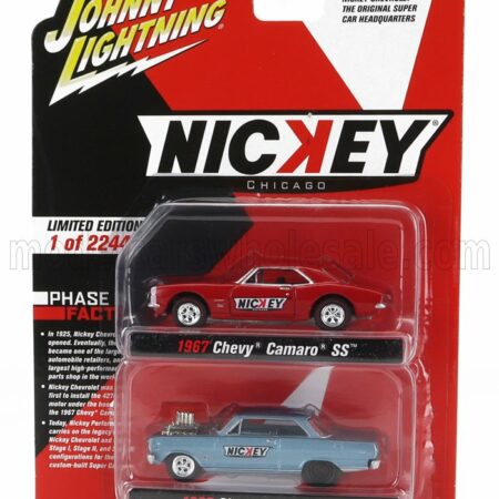 JOHNNY LIGHTNING 1/64 CHEVROLET | SET 2X CAMARO 1967 + NOVA 1964 | LIGHT BLUE RED