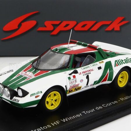 SPARK-MODEL 1/43 LANCIA | STRATOS HF TEAM ALITALIA (night version) N 1 WINNER RALLY TOUR DE CORSE 1976 SANDRO MUNARI - SILVIO MAIGA | WHITE GREEN RED