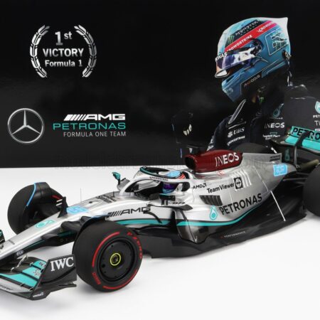 MINICHAMPS 1/18 MERCEDES GP | F1 W13E TEAM MERCEDES-AMG PETRONAS F1 N 63 (first f1 win) WINNER BRAZILIAN GP 2022 GEORGE RUSSEL | SILVER GREEN