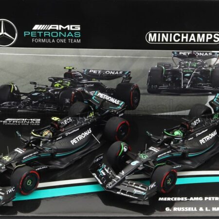 MINICHAMPS 1/43 MERCEDES GP | SET F1 2X W14 TEAM MERCEDES-AMG PETRONAS FORMULA ONE N 44 5th BAHRAIN GP 2023 LEWIS HAMILTON + N 63 7th BAHRAIN GP 2023 GEORGE RUSSEL | MATT BLACK