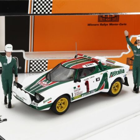 IXO-MODELS 1/43 LANCIA | STRATOS HF TEAM ALITALIA (night version) N 1 WINNER RALLY MONTECARLO 1977 WITH FIGURE SANDRO MUNARI - SILVIO MAIGA | WHITE GREEN RED