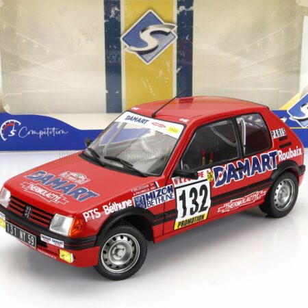 SOLIDO 1/18 PEUGEOT | 205 1.6 GTi N 132 RALLY MONTECARLO 1986 FRANCOIS DELECOUR - ANNE CHANTAL PAUWELS | RED