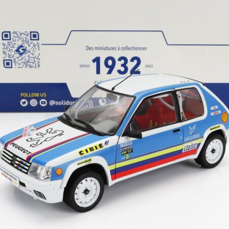 SOLIDO 1/18 PEUGEOT | 205 1.9 RALLY SCHWAB COLLECTION 1990 | LIGHT BLUE