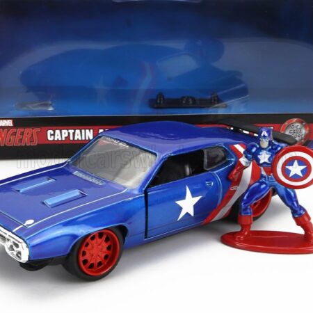 JADA 1/32 PLYMOUTH | GTX WITH CAPTAIN AMERICA FIGURE 1972 | BLUE RED WHITE