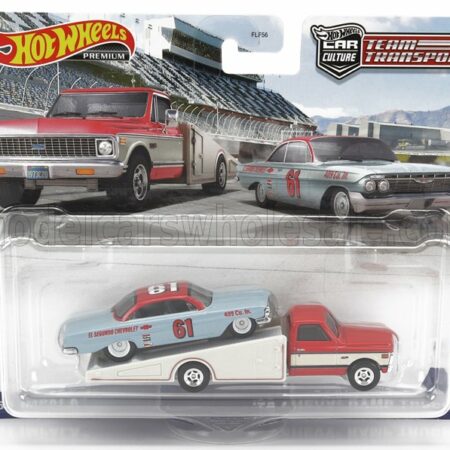 MATTEL HOT WHEELS 1/64 CHEVROLET | RAMP TRUCK CAR TRANSPORTER WITH IMPALA N 61 RACING 1961 | VARIOUS