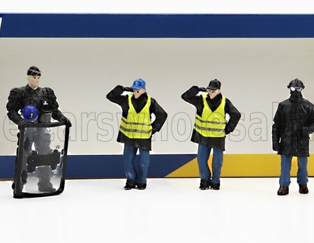 PERFEX 1/43 FIGURES | SET 6X POLICE GENDARMES & MANIFESTANTS GILETS JAUNES YELLOW PARIS | BLACK BLUE YELLOW