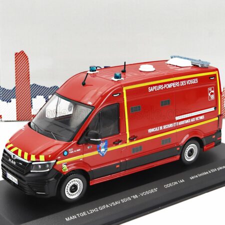 ODEON 1/43 MAN | TGE L2H2 GIFA VSAV SDIS 88 VOSGES VEHICULE DE SECOURS ET D'ASSISTANCE AUX VICTIMES SAPEURS POMPIERS 2020 | RED YELLOW BLACK