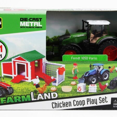 BURAGO 1/50 FENDT | SET FARM CHICKEN COOP PLAY VARIO 1050 TRACTOR 2016 | GREEN