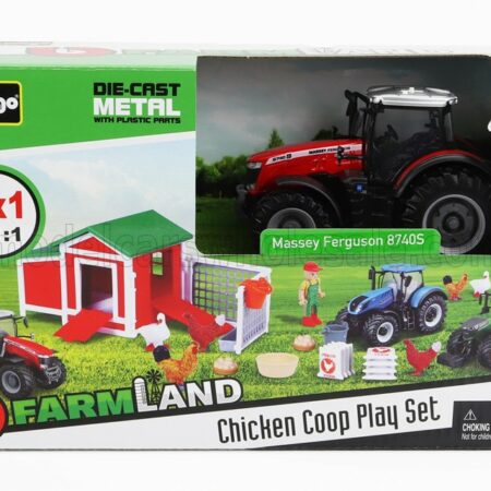 BURAGO 1/50 MASSEY FERGUSON | SET FARM CHICKEN COOP PLAY 8740S TRACTOR 2016 | RED