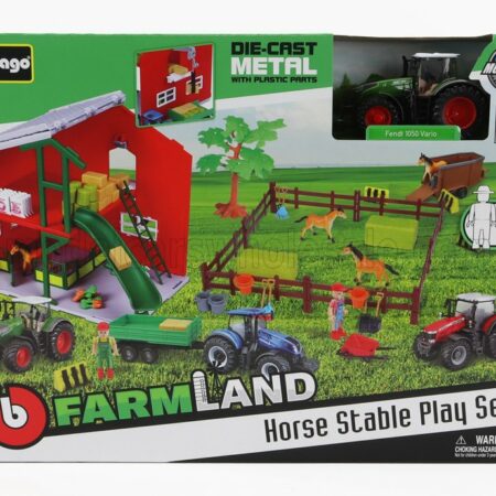 BURAGO 1/50 FENDT | SET FARM HORSE STABLE PLAY VARIO 1050 TRACTOR 2016 | GREEN