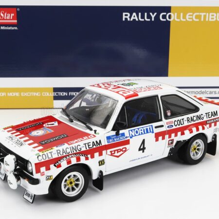 SUN-STAR 1/18 FORD ENGLAND | ESCORT MKII RS 1800 (night version) N 4 3rd RALLY 1000 LAKES 1975 TIMO MAKINEN - HENRY LIDDON | WHITE RED