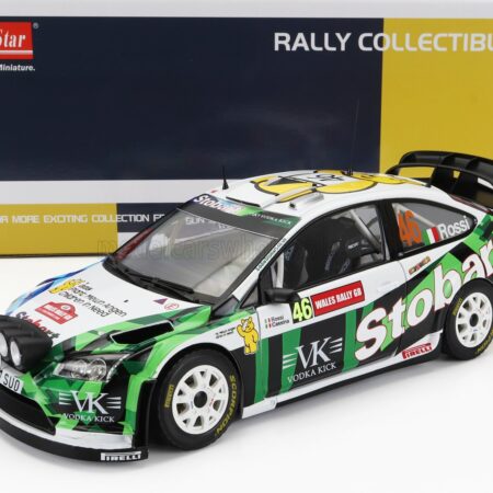 SUN-STAR 1/18 FORD ENGLAND | FOCUS RS WRC STOBART N 46 RALLY WALES GB 2008 VALENTINO ROSSI - CARLO CASSINA | WHITE GREEN BLUE