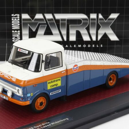 MATRIX SCALE MODELS 1/43 OPEL | BLITZ TRUCK PORSCHE GULF CAR TRANSPORTER 1952 | WHITE YELLOW BLUE