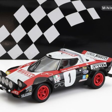 MINICHAMPS 1/18 LANCIA | STRATOS HF PIRELLI (night version) N 1 WINNER RALLY DYNAVIT SAARLAND 1978 WALTER ROHRL - CHRISTIAN GEISTDORFER | RED BLACK WHITE