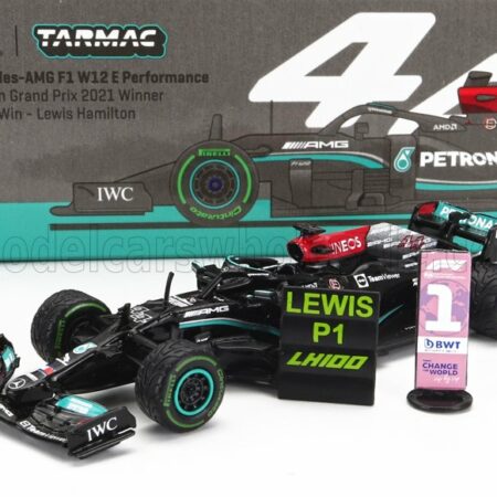 TARMAC 1/64 MERCEDES GP | F1  W12 MERCEDES M12 EQ POWER+ TEAM AMG PETRONAS MOTORSPORT FORMULA ONE N 44 WINNER SOTCHI RUSSIAN GP 2021 LEWIS HAMILTON - 100th VICTORY F1 | BLACK GREEN