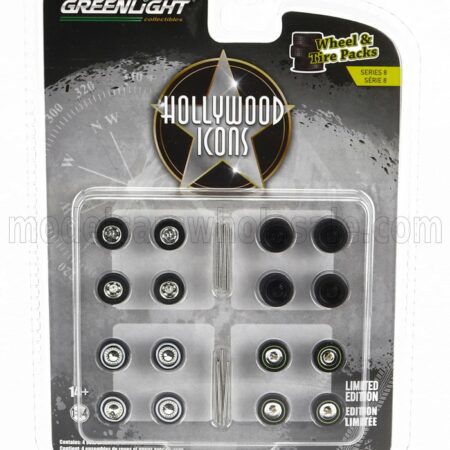 GREENLIGHT 1/64 ACCESSORIES | SET 16X WHEELS AND RIMS FOR DODGE | BLACK SILVER