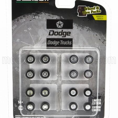 GREENLIGHT 1/64 ACCESSORIES | SET 16X WHEELS AND RIMS DODGE | BLACK SILVER