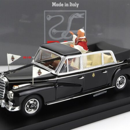 RIO-MODELS 1/43 MERCEDES BENZ | 300D LIMOUSINE SEMICONVERTIBLE 1960 - WITH DRIVER AND POPE FIGURE - PAPA GIOVANNI XXIII | BLACK