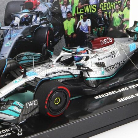 MINICHAMPS 1/43 MERCEDES GP | F1 W13E TEAM MERCEDES-AMG PETRONAS F1 N 63 (first f1 win) WINNER BRAZILIAN GP 2022 GEORGE RUSSEL | SILVER GREEN