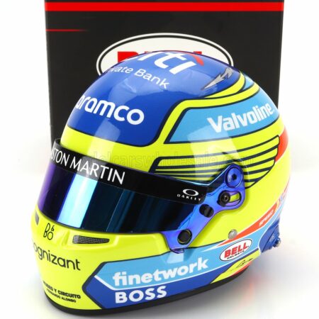 MINI HELMET 1/2 BELL HELMET | CASCO HELMET F1 FERNANDO ALONSO TEAM ASTON MARTIN ARAMCO COGNIZANT N 14 SEASON 2024 | YELLOW BLUE