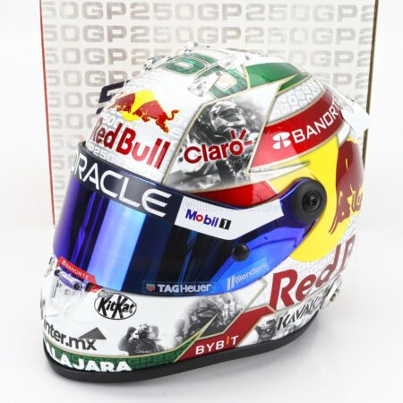 MINI HELMET 1/2 SCHUBERTH HELMET | CASCO HELMET F1 SERGIO PEREZ TEAM ORACLE RED BULL RACING N 11 SINGAPORE GP (250th CAREER F1 GP) 2023 | WHITE YELLOW RED