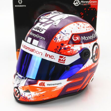 MINI HELMET 1/2 SCHUBERTH HELMET | CASCO HELMET F1 NICO HULKENBERG TEAM MONEYGRAM HAAS N 27 SEASON 2023 | WHITE ORANGE PURPLE