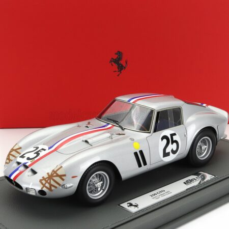 BBR-MODELS 1/18 FERRARI | 250 GTO 3.0L V12 COUPE TEAM ECURIE FRANCORCHAMPS N 25 4th 24h LE MANS 1963 LEON DERNIER ELDE - PIERRE DUMAY - CON VETRINA - WITH SHOWCASE | SILVER