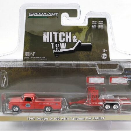 GREENLIGHT 1/64 DODGE | D-100 PICK-UP 1967 WITH TRAILER CAR TRANSPORTER | ORANGE