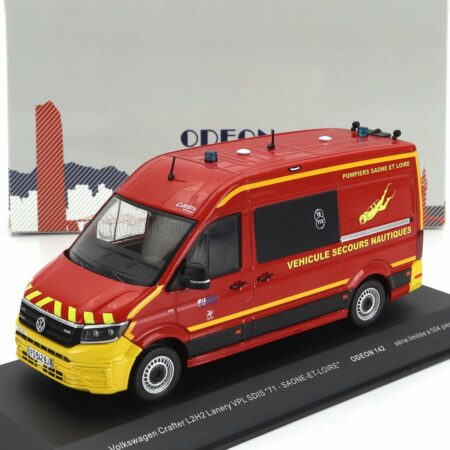 ODEON 1/43 VOLKSWAGEN | KRAFTER L2H2 LANERY VPL SDIS 71 SAONE ET LOIRE VEHICULE SECOURS NAUTIQUES SAPEURS POMPIERS 2020 | RED YELLOW
