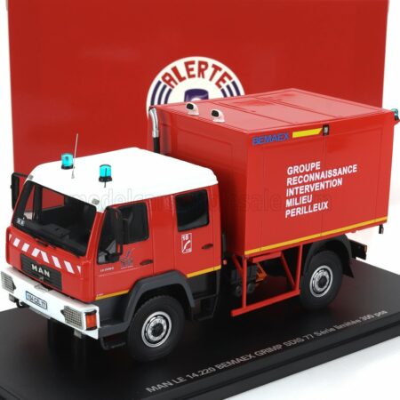 ALERTE 1/43 MAN | LE 14.220 TRUCK DOUBLE CABINE BEMAEX GRIMP SDIS 77 SAPEURS POMPIERS GROUPE RECONNAISSANCE INTERVENTION MILIEU PERILLEUX 2004 | RED WHITE YELLOW