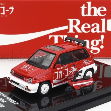 TINY TOYS 1/64 HONDA | CITY TURBO II COCA-COLA THE REAL THING 1981 WITH MOTOCOMPO - MOTORCYCLE | RED WHITE