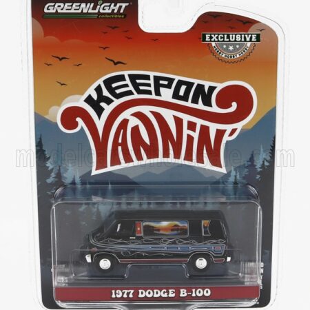 GREENLIGHT 1/64 DODGE | B-100 VAN MOUNTAIN SUNRISE DECORATION 1977 | BLACK