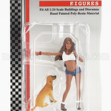 AMERICAN DIORAMA 1/24 FIGURES | GIRL HITCH HIKER WITH DOG | PINK WHITE BLUE