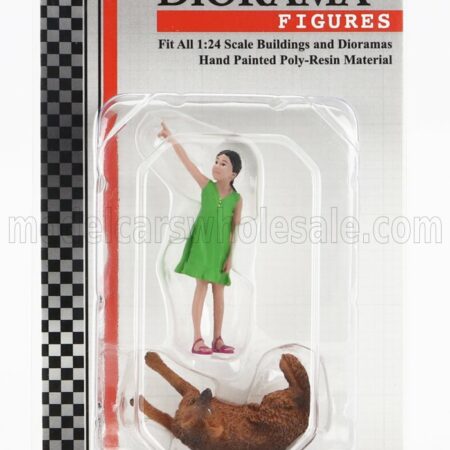 AMERICAN DIORAMA 1/24 FIGURES | GIRL WHIT DOG | GREEN BROWN