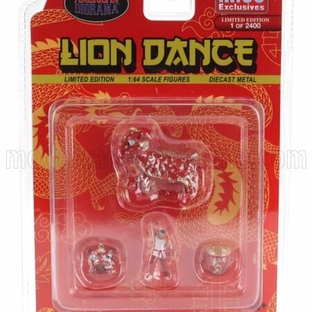 AMERICAN DIORAMA 1/64 FIGURES | SET 4X LION DANCE 2 | RED