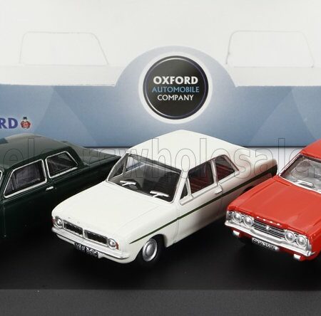 OXFORD-MODELS 1/76 FORD ENGLAND | SET 3X CORTINA MKI 1962 - MKII 1967 - MKIII 1973 | GREEN WHITE ORANGE