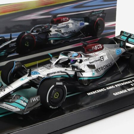 MINICHAMPS 1/43 MERCEDES GP | F1 W13E TEAM MERCEDES-AMG PETRONAS F1 N 63 3rd FRANCE GP 2022 GEORGE RUSSEL | SILVER GREEN