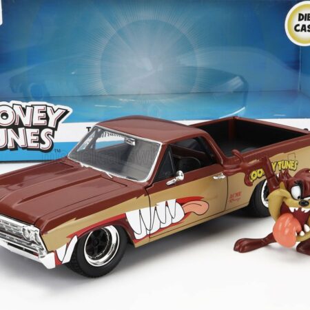 JADA 1/24 CHEVROLET | EL CAMINO PICK-UP WITH TANZMANIAN DEVIL FIGURE LOONEY TUNES 1967 | 2 TONE BROWN