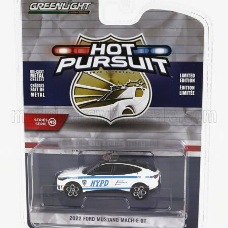 GREENLIGHT 1/64 FORD USA | MUSTANG MACH-E NYPD POLICE 2022 | WHITE LIGHT BLUE