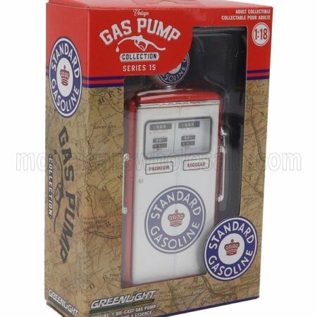 GREENLIGHT 1/18 ACCESSORIES | POMPA BENZINA - TOKHEIM 350 TWIN GAS PUMP STANDARD GASOLINE 1954 | WHITE RED