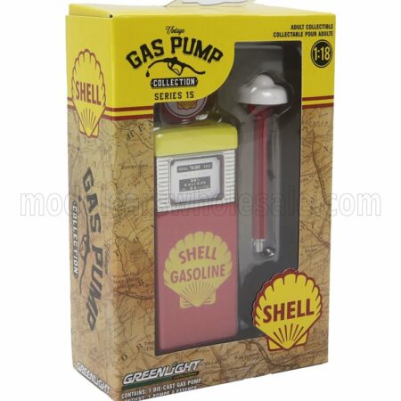 GREENLIGHT 1/18 ACCESSORIES | POMPA BENZINA - WAYNE 505 GAS PUMP SHELL GASOLINE 1951 | RED YELLOW