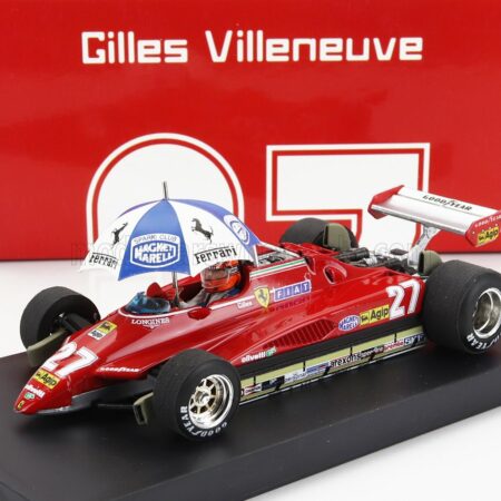 BRUMM 1/43 FERRARI | F1  126C2 N 27 BRAZILIAN GP 1982 GILLES VILLENEUVE - WITH DRIVER FIGURE AND UMBRELLA | RED