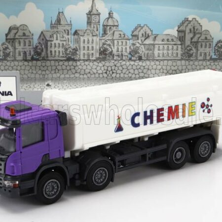 BREKINA PLAST 1/87 SCANIA | P124.860 TANKER TRUCK CHEMIE 3-ASSI 1988 | WHITE PURPLE