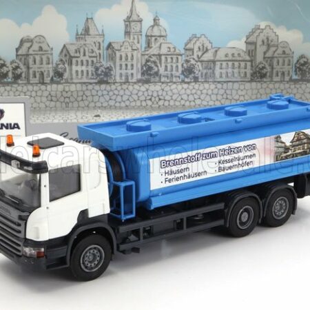 BREKINA PLAST 1/87 SCANIA | P124.860 TANKER TRUCK BRENNSTOFF HEIZEN VON 3-ASSI 1988 | BLUE WHITE